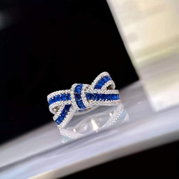 Elegant Silver-Plated Bow Knot Ring with July Gemstone - Chic Gift for Engagement & Party - Luxe Ladies Moda