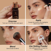 Contour and Highlighter Stick, Highly Pigmented & Blendable, Long Lasting & Creamy Texture, Waterproof, Natural Finish Contour Set for Face Sculpting, Travel-Friendly, 01 Amber & 03 Champagne