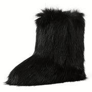 Cozy Leopard Print Faux Fur Winter Boots for Women - Fluffy & Warm Snow Booties with Soft Rubber Sole, Round Toe Design, Fashionable Outdoor Footwear, Girls, Flat - Luxe Ladies Moda