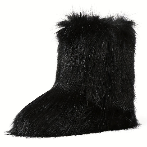 Cozy Leopard Print Faux Fur Winter Boots for Women - Fluffy & Warm Snow Booties with Soft Rubber Sole, Round Toe Design, Fashionable Outdoor Footwear, Girls, Flat - Luxe Ladies Moda