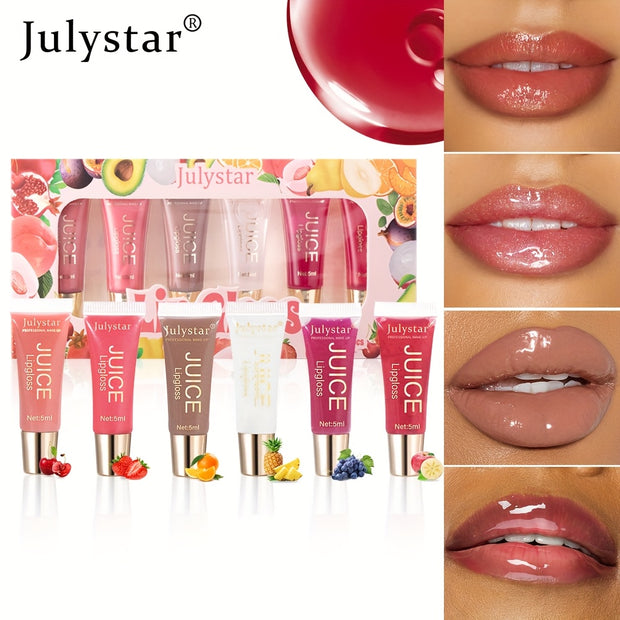 Set of 6 Crystal-Clear Jelly Lip Oils | Moisturizing & Fruity Lip Gloss" - Luxe Ladies Moda