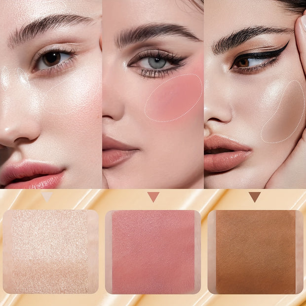 3Pcs Contour Stick, Blush Stick, Highlighter Stick, Bronzer Stick, 3 Pcs Cream Contour Kit With Brush For A Flawless Look, Contour Stick Makeup Non-Greasy Waterproof, Long-lasting Fair-Medium - Luxe Ladies Moda
