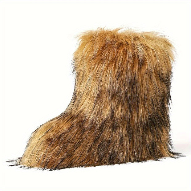 Cozy Leopard Print Faux Fur Winter Boots for Women - Fluffy & Warm Snow Booties with Soft Rubber Sole, Round Toe Design, Fashionable Outdoor Footwear, Girls, Flat - Luxe Ladies Moda