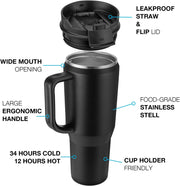40 Oz Tumbler with Handle, Insulated Tumblers with Lid and Straw, Large Metal Sports Water Bottle Jug, Thermal Stainless Steel Travel Coffee Mug Cup, Cream - Luxe Ladies Moda