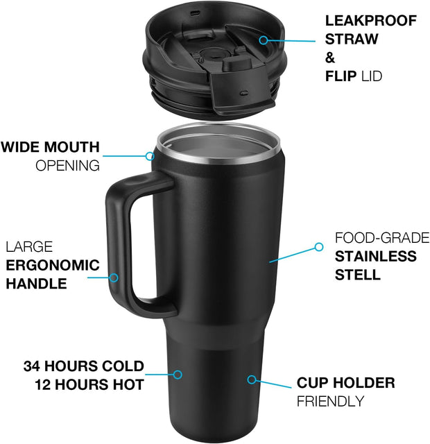 40 Oz Tumbler with Handle, Insulated Tumblers with Lid and Straw, Large Metal Sports Water Bottle Jug, Thermal Stainless Steel Travel Coffee Mug Cup, Cream - Luxe Ladies Moda