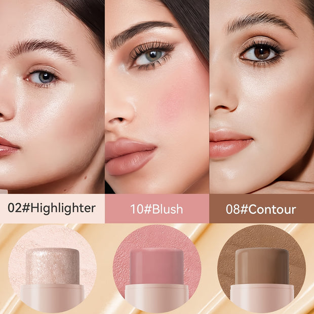 3Pcs Contour Stick, Blush Stick, Highlighter Stick, Bronzer Stick, 3 Pcs Cream Contour Kit With Brush For A Flawless Look, Contour Stick Makeup Non-Greasy Waterproof, Long-lasting Fair-Medium - Luxe Ladies Moda