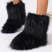 Cozy Leopard Print Faux Fur Winter Boots for Women - Fluffy & Warm Snow Booties with Soft Rubber Sole, Round Toe Design, Fashionable Outdoor Footwear, Girls, Flat - Luxe Ladies Moda