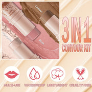 3Pcs Contour Stick, Blush Stick, Highlighter Stick, Bronzer Stick, 3 Pcs Cream Contour Kit With Brush For A Flawless Look, Contour Stick Makeup Non-Greasy Waterproof, Long-lasting Fair-Medium - Luxe Ladies Moda