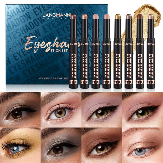 Eyeshadow Stick Set, 8 Colors Matte Professional Bright-Colored Contouring and Highlight Eyeshadow Stick, Cream Waterproof Long Lasting High Pigmented Eye Shadow. (8, EYESHADOW B)