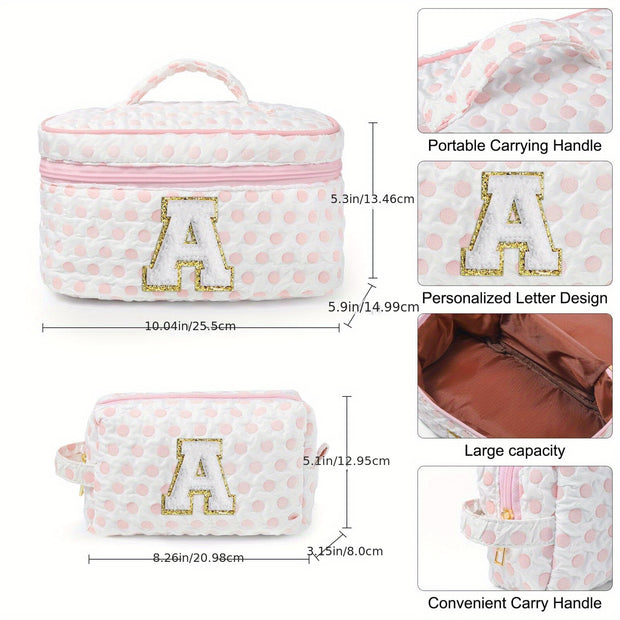 Initial Cotton 2 Makeup Bag Cosmetic Bag Travel Makeup Bag Personalized Mothers Day Birthday Gifts for Women - Luxe Ladies Moda