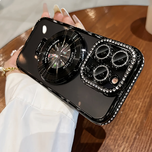 Luxury Bling Glitter Ring Bracket Magnetic Plating Phone Case For IPhone 15 14 13 12 11 Pro Max 15 Plus Kickstand Shockproof Soft Back Cove Accessories Protection - Luxe Ladies Moda