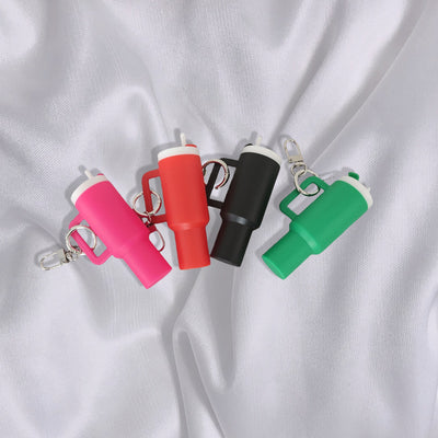 Chic Cartoon-Themed Mini Cup Keychain - Pvc, Climbing Clip Design For Women & Men - Perfect For Stanley Cups, School Bags & Anniversary Gifts - Luxe Ladies Moda