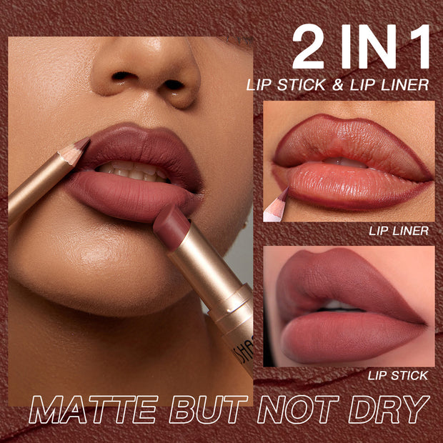 Ushas 12 color matte lipstick and lipliner two-color set - to achieve the perfect, lasting matte effect, with precise contour, suitable for all skin types of moisturizing formula, suitable for any occasion, is an ideal gift - Luxe Ladies Moda