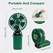 Portable Handheld Fan – 5-Speed USB Rechargeable, 5000mAh Personal Pocket Fan with LED Display, Quiet for Office, Travel, Outdoor, Home - Luxe Ladies Moda