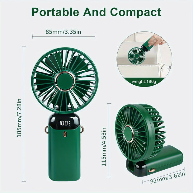 Portable Handheld Fan – 5-Speed USB Rechargeable, 5000mAh Personal Pocket Fan with LED Display, Quiet for Office, Travel, Outdoor, Home - Luxe Ladies Moda