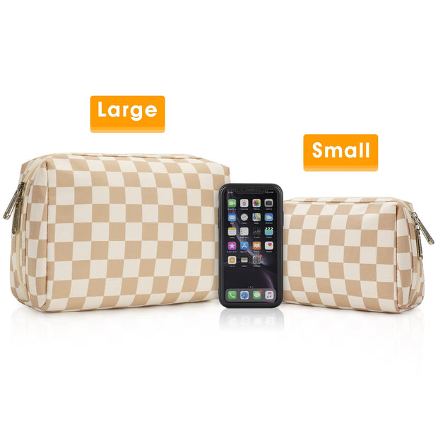 Large Makeup Bag Zipper Pouch Travel Cosmetic Organizer for Women (Large, Light Checkerboard) - Luxe Ladies Moda