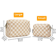 Large Makeup Bag Zipper Pouch Travel Cosmetic Organizer for Women (Large, Light Checkerboard) - Luxe Ladies Moda
