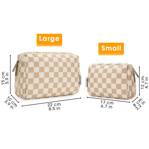 Large Makeup Bag Zipper Pouch Travel Cosmetic Organizer for Women (Large, Light Checkerboard) - Luxe Ladies Moda