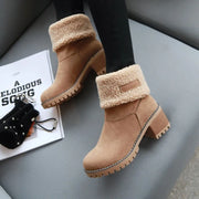 Womens Boots Female Winter Shoes Fur Snow Boots Warm Plush Women'S Shoes Square High Heel Ankle Boots Black Botas De Mujer - Luxe Ladies Moda