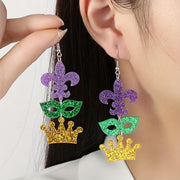 Colorful Bling Bling Mardi Gras Ear Jewelry Iris Mask Crown Design Dangle Earrings Cute Party Style Carnival Earrings