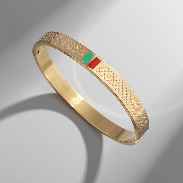 3pcs/set stainless steel green red enamel bracelets for women and men cuff bracelets for couples fashion luxury retro jewelry gifts - Luxe Ladies Moda
