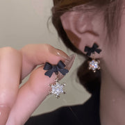 2Pcs Simple Black Bow Snowflake Earrings for Autumn and Winter, Ideal Christmas Gift Choice - Luxe Ladies Moda