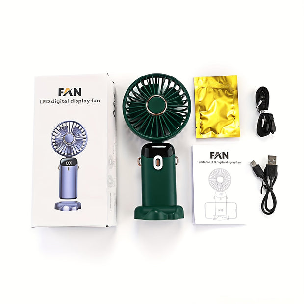 Portable Mini Handheld Fan - 5000mAh USB Rechargeable, Touch Control, 5-Speed Foldable Fan, LED Display, For Home, Office, Outdoor Hand Held/Desk/Neck Fan 3 In 1 Mini Fan With Base - Luxe Ladies Moda