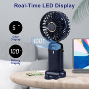 Portable Mini Handheld Fan - 5000mAh USB Rechargeable, Touch Control, 5-Speed Foldable Fan, LED Display, For Home, Office, Outdoor Hand Held/Desk/Neck Fan 3 In 1 Mini Fan With Base - Luxe Ladies Moda