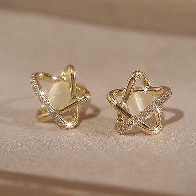 Imitation Cat'S Eye Stone Pentagram Earrings for Women with a High-End And Unique Temperament, Star Earrings And Earrings, Christmas Gifts for Friends - Luxe Ladies Moda