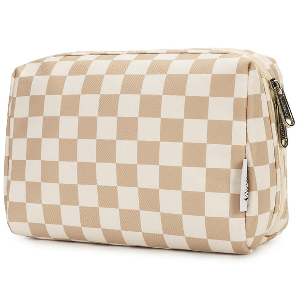 Large Makeup Bag Zipper Pouch Travel Cosmetic Organizer for Women (Large, Light Checkerboard) - Luxe Ladies Moda