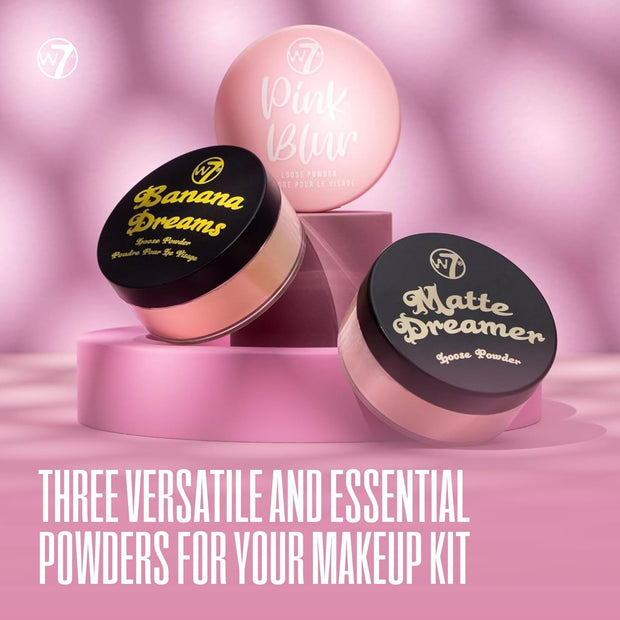 Loose Face Powder Trio - 3 Piece Set - Banana, Nude & Pink Toned Powders - Ultra-Fine Setting Powder for Flawless Makeup
