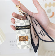 Designer Keychain Letter Key Lipstick Keychains Fashion PU Leather Purse Pendant Car Keyring Chain Charm Brown Flower Mini Bag Trinket Gift for Men Women - Luxe Ladies Moda
