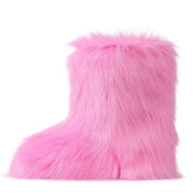 Cozy Leopard Print Faux Fur Winter Boots for Women - Fluffy & Warm Snow Booties with Soft Rubber Sole, Round Toe Design, Fashionable Outdoor Footwear, Girls, Flat - Luxe Ladies Moda