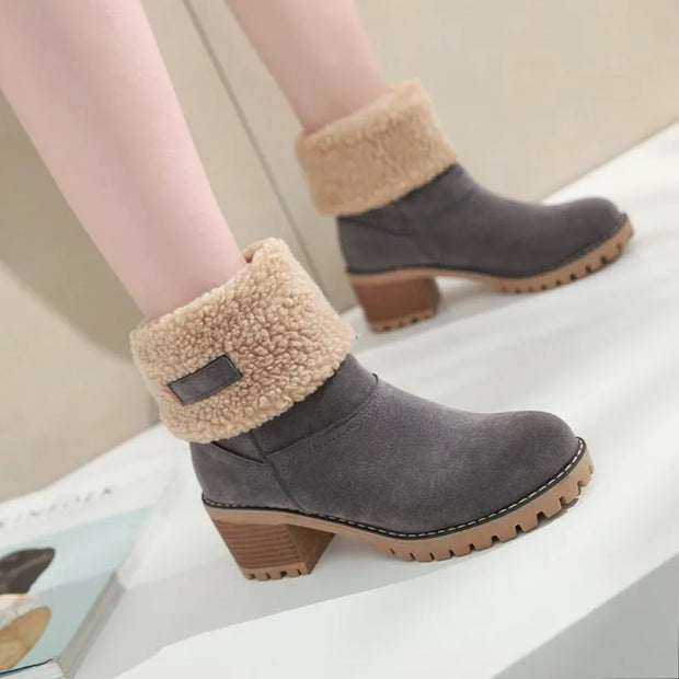 Womens Boots Female Winter Shoes Fur Snow Boots Warm Plush Women'S Shoes Square High Heel Ankle Boots Black Botas De Mujer - Luxe Ladies Moda