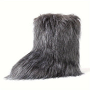 Cozy Leopard Print Faux Fur Winter Boots for Women - Fluffy & Warm Snow Booties with Soft Rubber Sole, Round Toe Design, Fashionable Outdoor Footwear, Girls, Flat - Luxe Ladies Moda