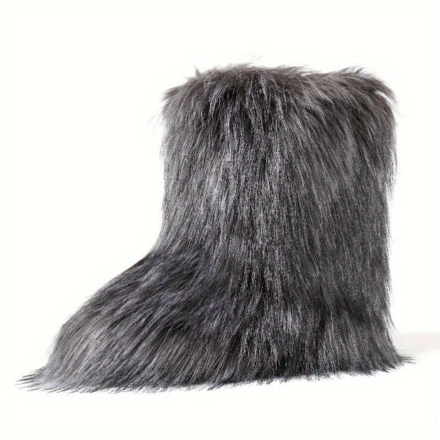 Cozy Leopard Print Faux Fur Winter Boots for Women - Fluffy & Warm Snow Booties with Soft Rubber Sole, Round Toe Design, Fashionable Outdoor Footwear, Girls, Flat - Luxe Ladies Moda