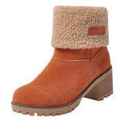 Womens Boots Female Winter Shoes Fur Snow Boots Warm Plush Women'S Shoes Square High Heel Ankle Boots Black Botas De Mujer - Luxe Ladies Moda