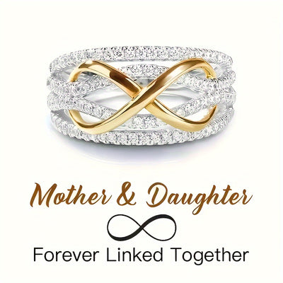Elegant 3D Infinity Love Ring with Sparkling Cubic Zirconia, Ideal for Wedding, Valentine's Day Gift for Lover, or Mother’s Day Jewelry Present for Mom, Oxidized Zirconia, Bride - Luxe Ladies Moda