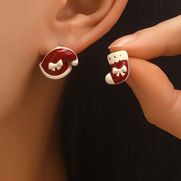 6-piece Set European And American Christmas Style Cute Asymmetrical Earrings For Women Small And Exquisite Temperament Simple Earrings New Style Trendy Snowflake - Luxe Ladies Moda