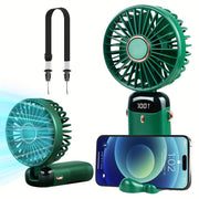 Portable Handheld Fan – 5-Speed USB Rechargeable, 5000mAh Personal Pocket Fan with LED Display, Quiet for Office, Travel, Outdoor, Home - Luxe Ladies Moda
