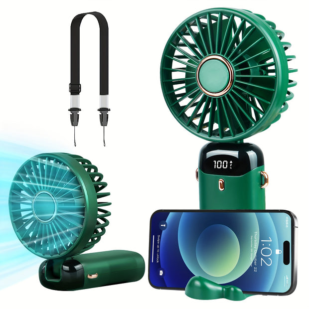 Portable Handheld Fan – 5-Speed USB Rechargeable, 5000mAh Personal Pocket Fan with LED Display, Quiet for Office, Travel, Outdoor, Home - Luxe Ladies Moda