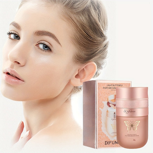 Light Butterfly PU Air Cushion Foundation - Natural Look, Moisturizing Concealer Cream with Glycerin, Coverage for All Skin Types, Delicate & Smooth Texture, 30g - Luxe Ladies Moda