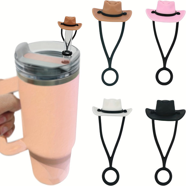 4Pcs/set Silicone Cowboy Hat Straw Covers Cap - Compatible With Stanley Cup 30 40 Oz, Cute Funny Tumbler Straw Topper (Straw Cover Only) - Luxe Ladies Moda
