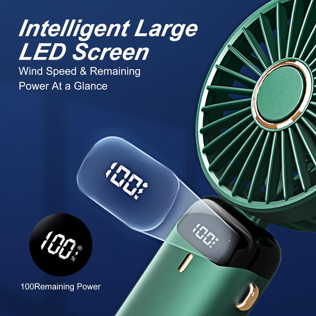 Portable Mini Handheld Fan - 5000mAh USB Rechargeable, Touch Control, 5-Speed Foldable Fan, LED Display, For Home, Office, Outdoor Hand Held/Desk/Neck Fan 3 In 1 Mini Fan With Base - Luxe Ladies Moda