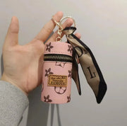 Designer Keychain Letter Key Lipstick Keychains Fashion PU Leather Purse Pendant Car Keyring Chain Charm Brown Flower Mini Bag Trinket Gift for Men Women - Luxe Ladies Moda