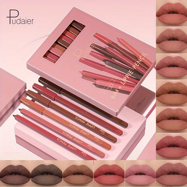 Pudaier 12 Pcs Lippie Pencil Waterproof Sweatproof Lip Liner Easy Coloring Non-fading Color Rendering Lip Makeup Set - Luxe Ladies Moda