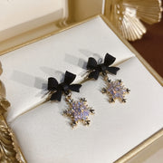 2Pcs Simple Black Bow Snowflake Earrings for Autumn and Winter, Ideal Christmas Gift Choice - Luxe Ladies Moda