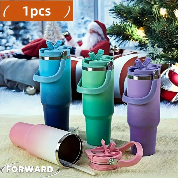 40oz Stainless Steel Vacuum Insulated Bottle – Leakproof, Double-Wall Insulation, Portable Handle, Gradient Color - Luxe Ladies Moda