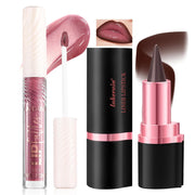 Gradient Lip Liner and Gloss Lip Combo Set, Long Lasting Light Brown Matte Lipstick Crayon Lip Liner Pencil, Hydrating Plumping Shiny Nude Tinted Lip Gloss Makeup