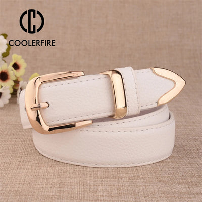 Fashion Women Genuine Leather Belts High Quality Gold Buckle Best Matching Dress Jeans Belts for Lady LB2146 - Luxe Ladies Moda